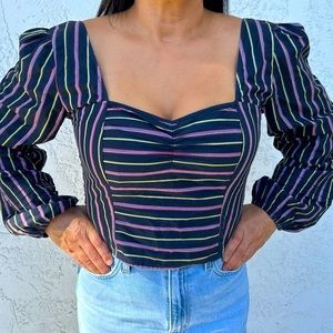 NWT Free People faux corset puff long sleeve top. Women’s Medium.